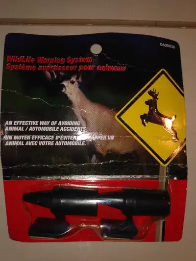 To warn wildlife off road. "AN EFFECTIVE WAY OF AVOIDING ANIMAL / AUTOMOBILE ACCIDENTS" $5.00 cash.