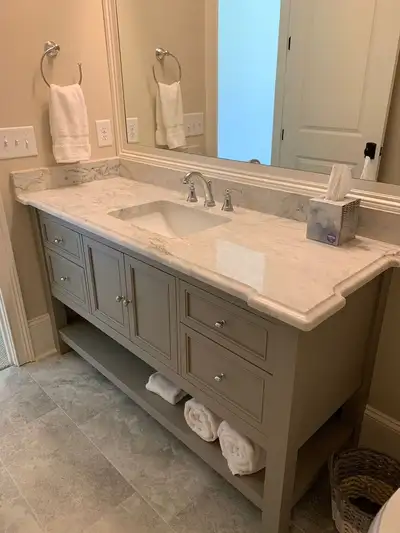 High-Gloss Contemporary Vanity Cabinet with Stone Top, View more