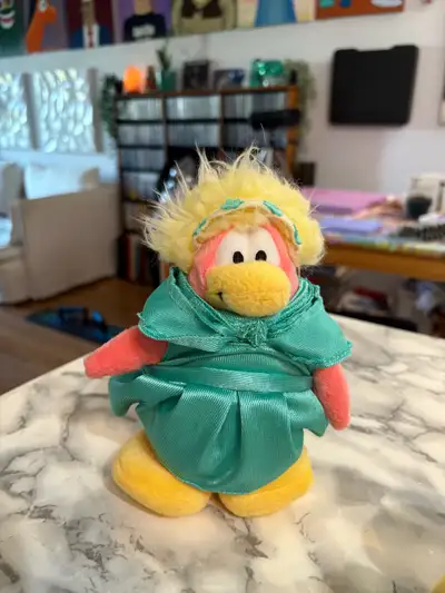 Club Penguin Princess Pink w/ yellow hair Teal Dress, 8” Plush, View more
