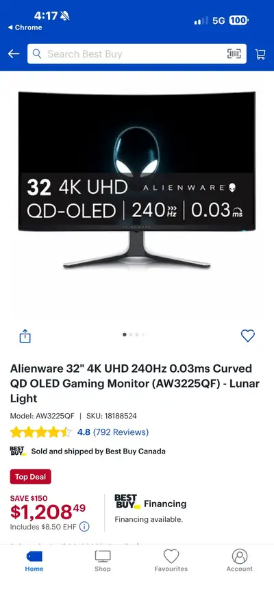 Alienware 32inch 4K UHD 240Hz 0.03ms Curved OLED, View more