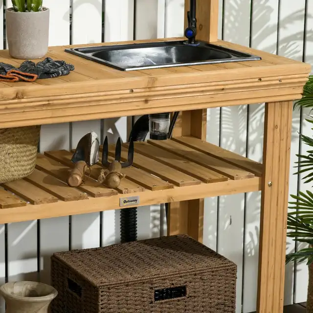 37.4" L x 19.3" W x 48" H Outdoor Potting Bench Table, Yellow in Patio & Garden Furniture in Markham / York Region - Image 8