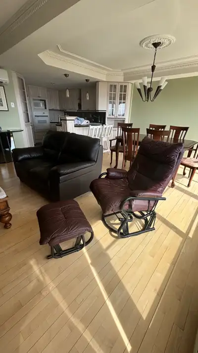 Divan et fauteuil cuir brun 
