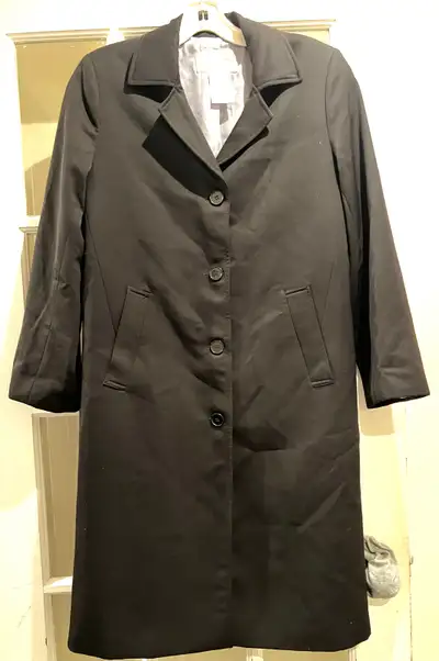 Long manteau noir Air Canada, poches externes et internes de chaque côté, extérieur 100% laine, doub...