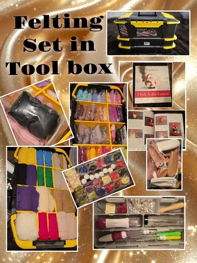 Large collection of felting supplies! Tool box with 3 detachable levels Bottom level - contains 2 si...