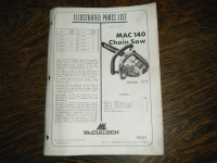 McCulloch Mac140 Chain Saw Parts List Manual October 1978