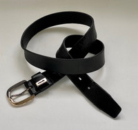Women's Fossil Black Leather Belt with Silver Buckle