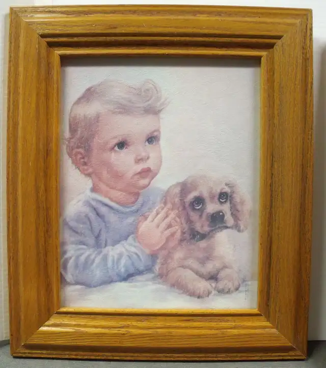 2 KIDS PICTURES IN WOOD FRAMES (BOY & GIRL WITH PUPPY) in Home Décor & Accents in Lethbridge - Image 4