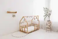 House Bed Frame with Legs and Slats, Toddler Furniture, Indoor p