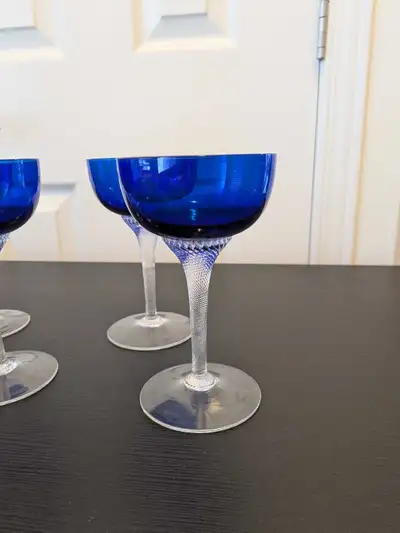 Set of 6 cobalt blue vintage wine, liquor glasses, View more