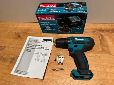 NEW Makita 12v cordless drill + battery + charger starter kit, View more