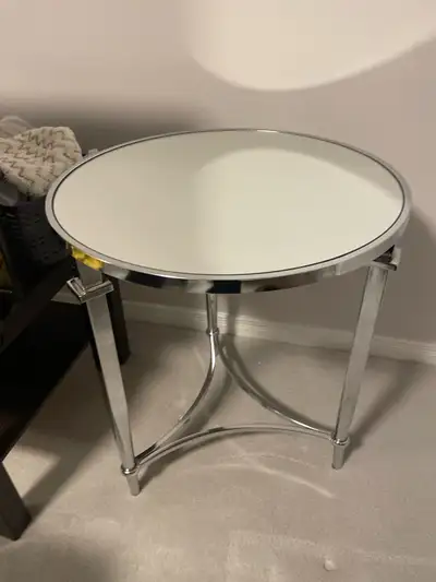 Modern Round Mirrored Side Table with Chrome Frame, View more