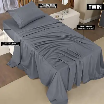TWIN BED SHEET SET.....GREY.....BRAND  NEW....MICROFIBRE, View more
