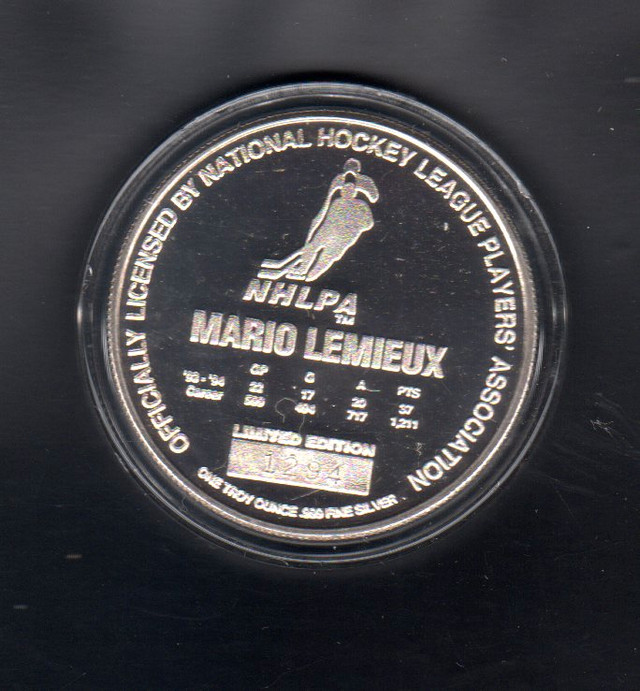 Mario Lemieux 1 Ounce .999 fine Silver Sport Round Highland Mint dans Art et objets de collection  à Thetford Mines - Image 3