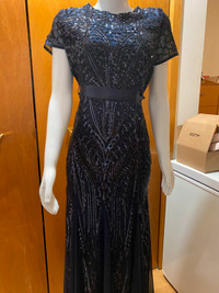 Womens size 10 long Formal Dark blue sequinned dress
