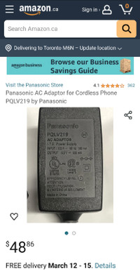 Panasonic PQLV219 Cordless phone power adapter