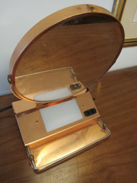 VINTAGE COPPER DOUBLE SIDED MAKEUP, SHAVING MIRROR WITH LIGHT