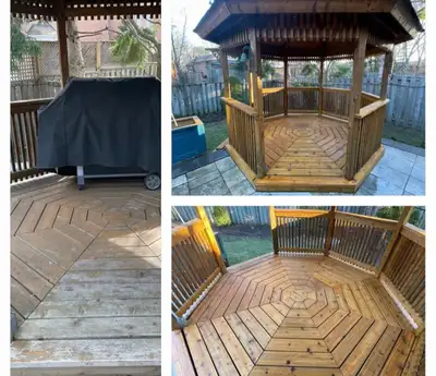 Spring exterior refinish , power wash, sanding, oil stains, View more