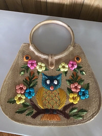 Saccoche motif hibou et fleurs - hand bag