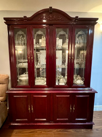Vintage Cabinet with Glass Shelves, Drawers, and Mirror
