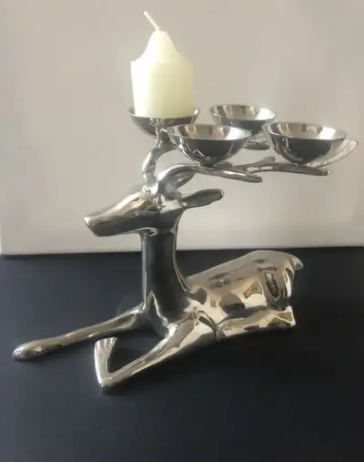 Vintage Silver Plated Deer Candle Holder Candelabra, View more