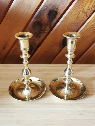 Vintage Baldwin Brass Saucer Base Candlestick Holders Set of 2, View more