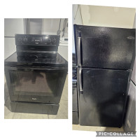 BLACK 30 inch    w fridge    and stove 275 eacv can deliver