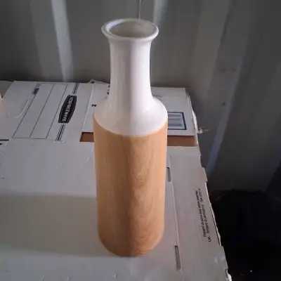 Flower vase wooden grain look 18" tall  6" wide base and 2" top, View more