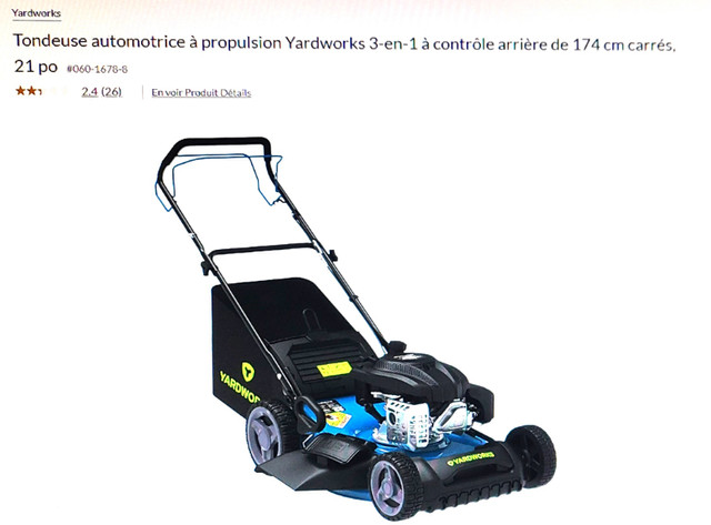 Tondeuse YARDWORKS AUTOTRACTION 21'' 174cc in Lawnmowers & Leaf Blowers in Lac-Saint-Jean