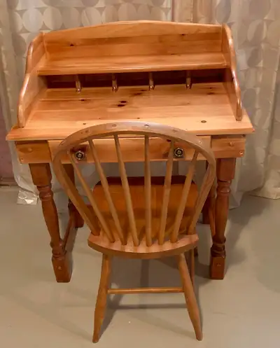Solid Knotty Pine Desk and Chair, View more