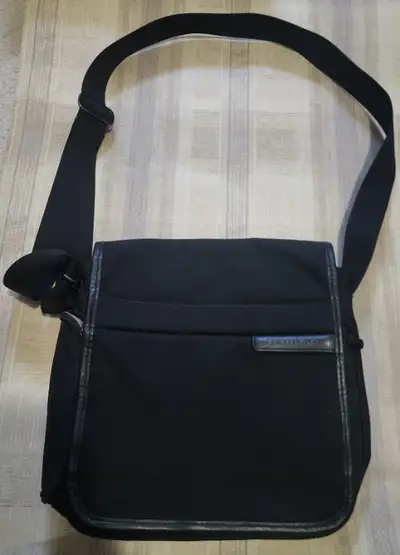 Briggs and riley canvas black messenger bag with leather trim, View more