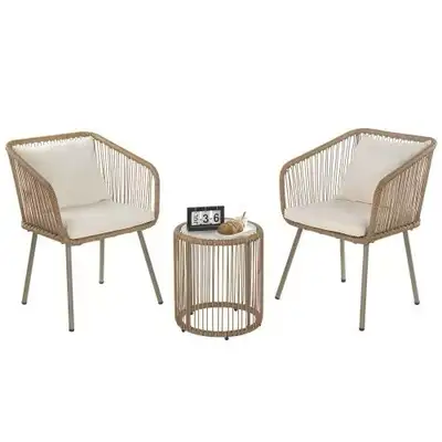 New 3-Piece Outdoor PE Rattan Bistro Furniture Set with Glass, View more