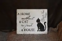 CUTE VINTAGE STYLE HANDPAINTED CAT SIGN ON RECLAIMED WOOD