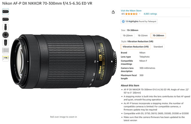 Nikon AF-P DX NIKKOR 70-300mm f/4.5-6.3G ED VR Telephoto Lens in Arts & Collectibles in Markham / York Region - Image 4
