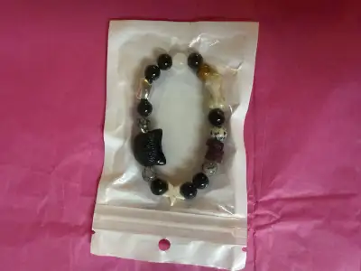 Beaded Stretch Bracelet with Cat Charm, View more