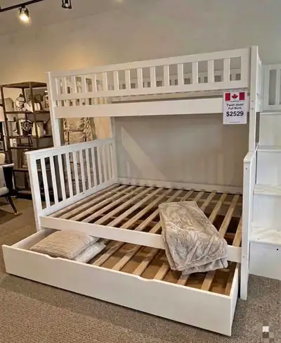 Modern Twin over Full Bunk Bed with Trundle - Mattress Included, View more