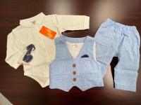 Baby Blue Formal Suit Size 70 (6-12) Onesie Bow Tie Vest Pants