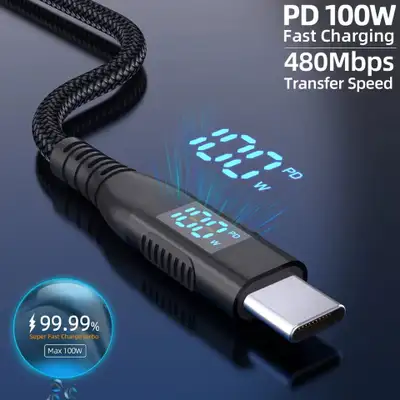  100W USB‐C Fast Charging Cable – Nylon Braided LED Power, View more