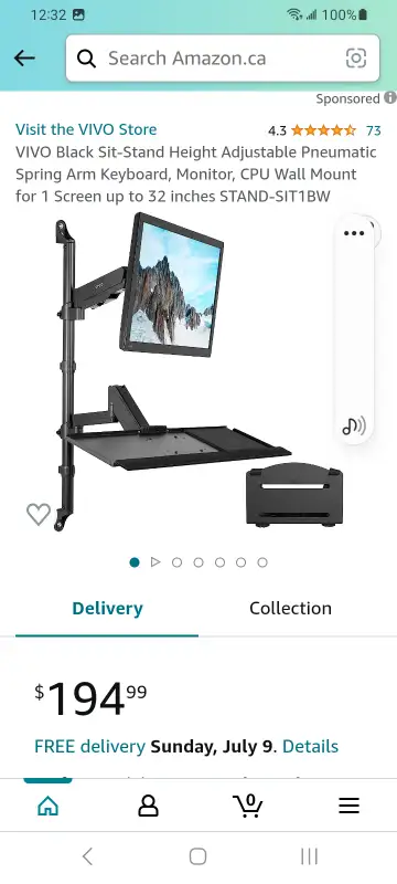 VIVO sit- stand height adjustable pneumatic spring arm keyboard, View more