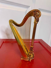 Vtg Harp Gold Brass