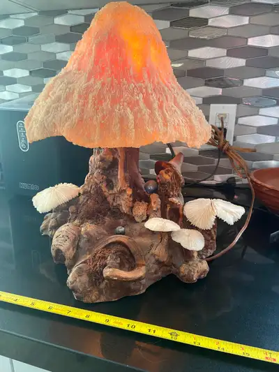 Large Coral & Driftwood Gnomes Mushroom Lamp, View more