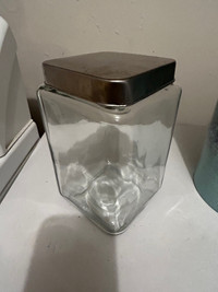 Glass jar with lid $5,  7 1/2” high