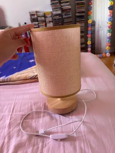 Wooden USB Table Lamp with Fabric Shade, View more