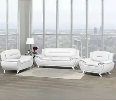 White Leather Sofa Set! FREE DELIVERY, View more
