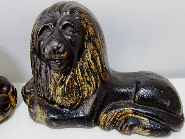 GEORGIAN lion sculptures VERY RARE recumbent CAST IRON Gilt pair in Arts & Collectibles in Brantford