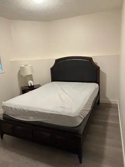 Queen Size Bed with Brand New Mattress and 2 nightstands, View more