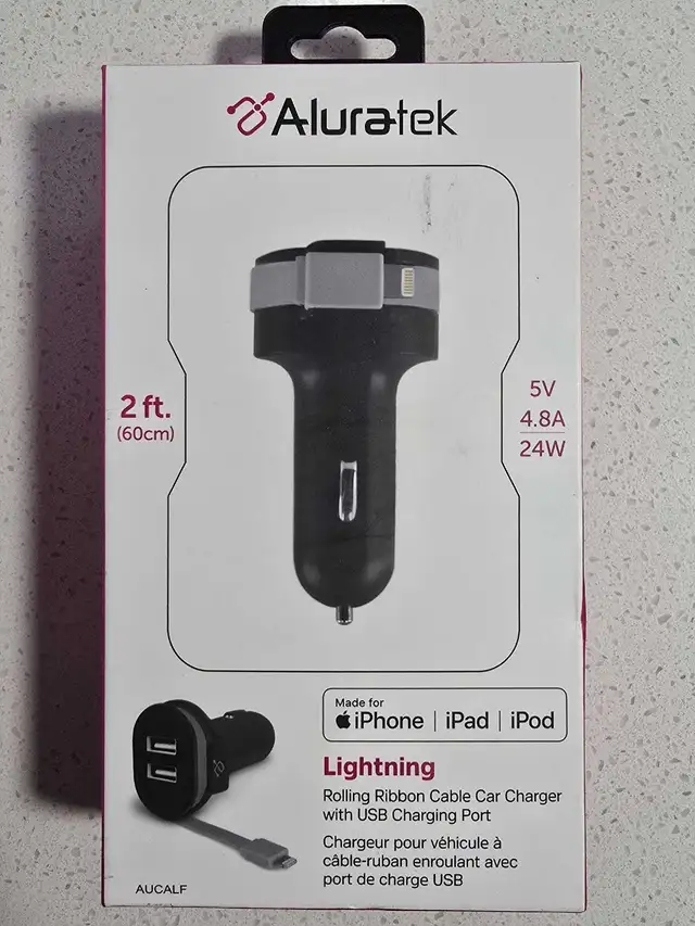 New Aluratek 12v automotive plug to lighting cable in Cell Phone Accessories in Markham / York Region - Image 3