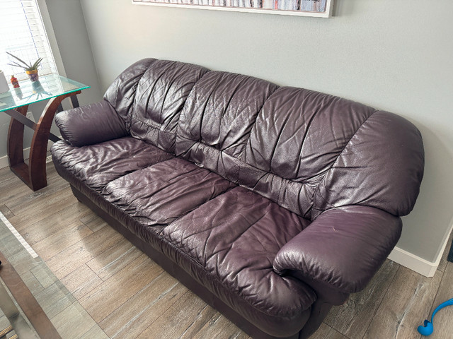 Leather Couch for sale - Dark Purple in Couches & Futons in Saskatoon - Image 2
