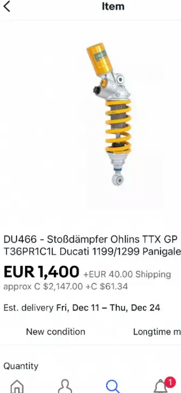 Ducati Panigale R V2 Ohlins TTX Rear Manual Race Shock Corse oem in Other in Barrie - Image 3