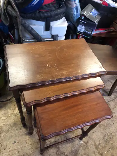 vintage wooden nesting tables, View more