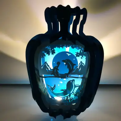 7x9 Shades of Blue Dolphin Vase 3D Popup, View more